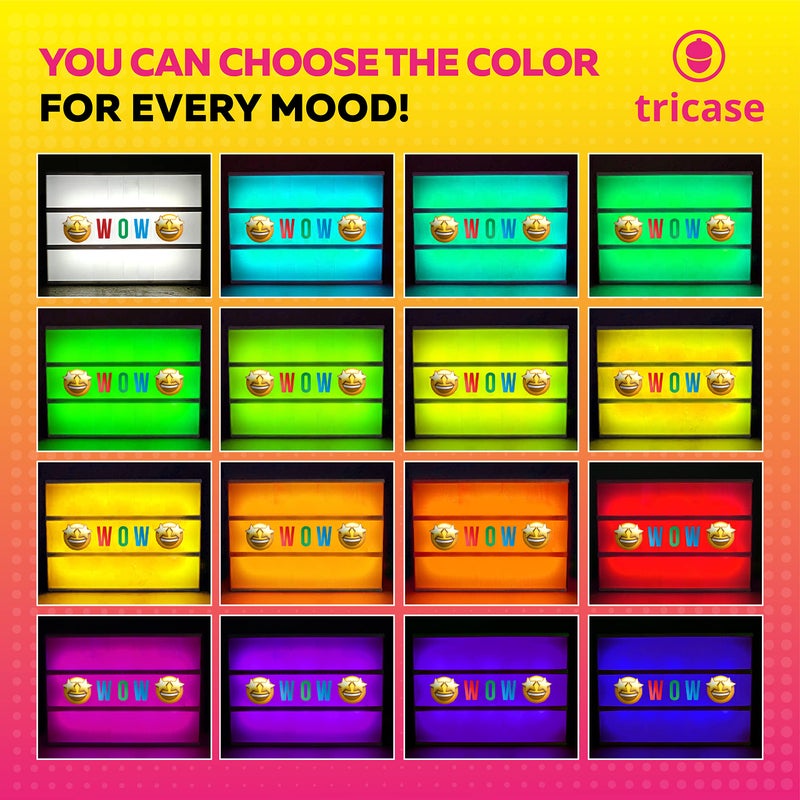 tricase Cinema Light Box with Letters â€“ Marquee Color Changing Light Box Sign with 386 Black & Color Letters & Emoji & 2 Markers- Premium Light Up Letter Board â€“ 16 Dimmable Remote-Controlled Colored Options - Image 4